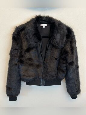 Express Black Faux Fur Bomber Jacket XS